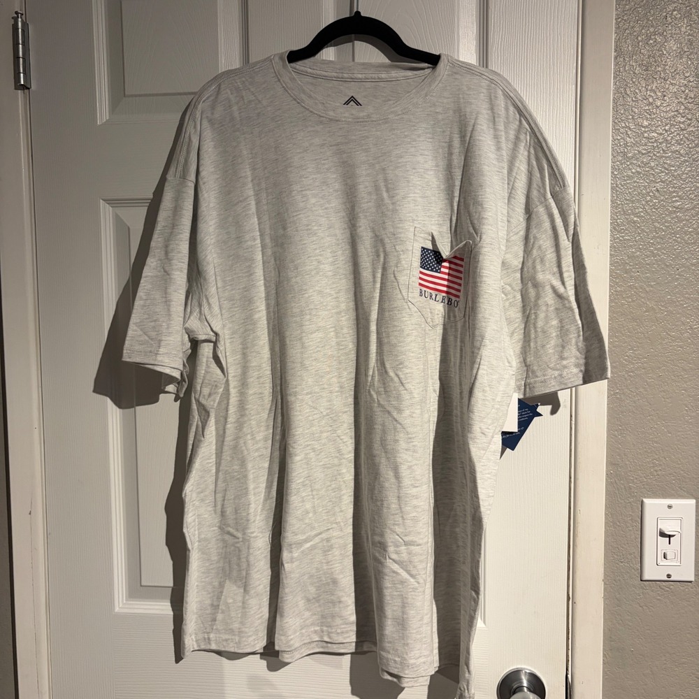 Burlebo Mens Heather Gray American Flag Graphic Pocket T-Shirt NWT Size XL